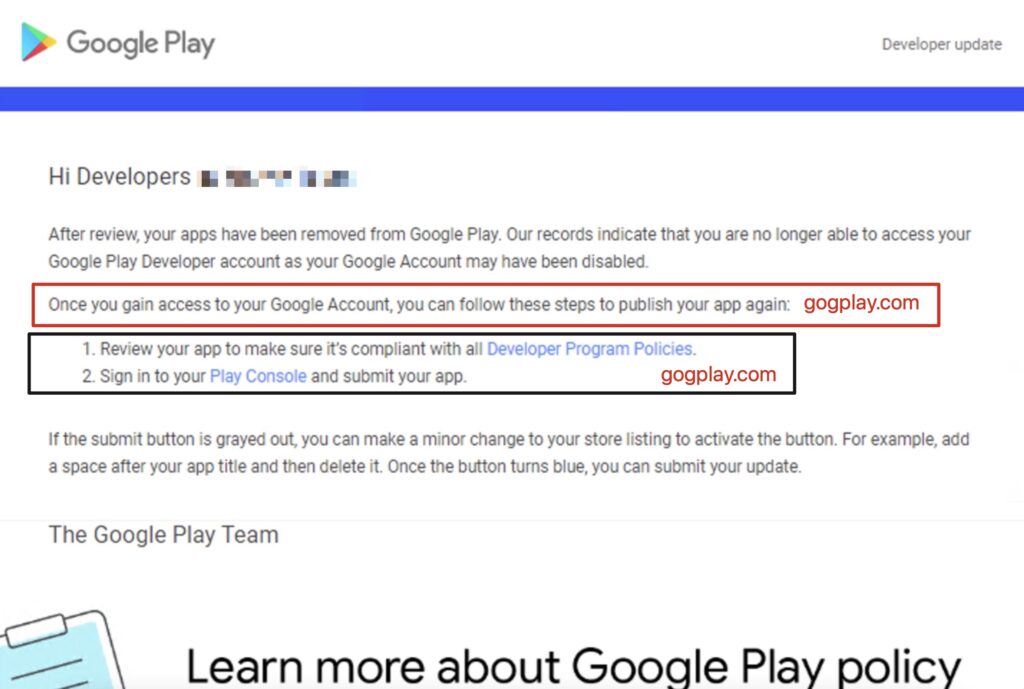 图片[1]-您的应用已从Google Play下架，您无法再访问您的 Google Play 开发者帐户，因为您的 Google 帐户可能已被停用-GG联盟挑战